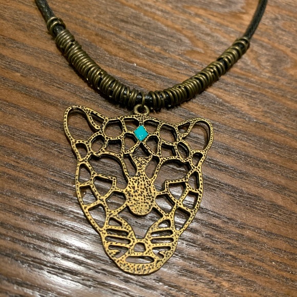 Mid Length Bronze Turquoise Leopard Necklace 16" ONE OF A KIND HANDMADE NWOT - Picture 3 of 5